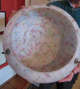 1930s Glass Hanging Goldfish Bowl or Flycatcher Lampshade. Opaque Glass with Tutti Frutti Splatters