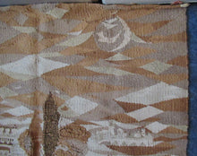 Load image into Gallery viewer, SCOTTISH ART: Vintage 1960s WOVEN TAPESTRY by Maureen Hodge. Panoramic Landscape with a Sailing Boat on the Seashore
