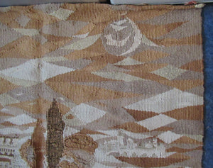 SCOTTISH ART: Vintage 1960s WOVEN TAPESTRY by Maureen Hodge. Panoramic Landscape with a Sailing Boat on the Seashore