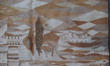 Load image into Gallery viewer, SCOTTISH ART: Vintage 1960s WOVEN TAPESTRY by Maureen Hodge. Panoramic Landscape with a Sailing Boat on the Seashore
