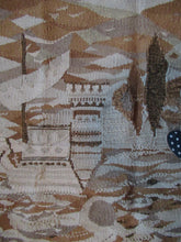 Load image into Gallery viewer, SCOTTISH ART: Vintage 1960s WOVEN TAPESTRY by Maureen Hodge. Panoramic Landscape with a Sailing Boat on the Seashore
