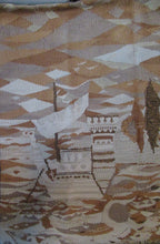 Load image into Gallery viewer, SCOTTISH ART: Vintage 1960s WOVEN TAPESTRY by Maureen Hodge. Panoramic Landscape with a Sailing Boat on the Seashore

