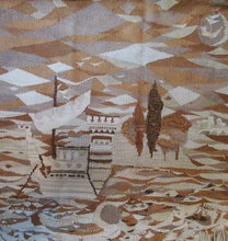 Load image into Gallery viewer, SCOTTISH ART: Vintage 1960s WOVEN TAPESTRY by Maureen Hodge. Panoramic Landscape with a Sailing Boat on the Seashore
