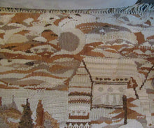 Load image into Gallery viewer, SCOTTISH ART: Vintage 1960s WOVEN TAPESTRY by Maureen Hodge. Panoramic Landscape with a Sailing Boat on the Seashore

