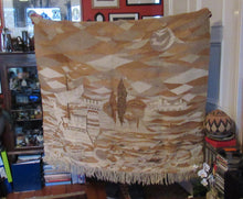 Load image into Gallery viewer, SCOTTISH ART: Vintage 1960s WOVEN TAPESTRY by Maureen Hodge. Panoramic Landscape with a Sailing Boat on the Seashore
