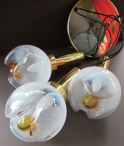 Vintage 1970s MAZZEGA Murano Glass Hanging Pendant Light Fitting with Three Shades.