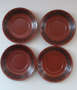 1960s Scottish Wilson Terracotta Cups and Saucers Swans Pattern