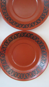 1960s Scottish Wilson Terracotta Cups and Saucers Swans Pattern