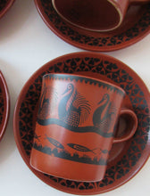 Load image into Gallery viewer, 1960s Scottish Wilson Terracotta Cups and Saucers Swans Pattern
