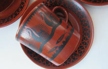 Load image into Gallery viewer, 1960s Scottish Wilson Terracotta Cups and Saucers Swans Pattern
