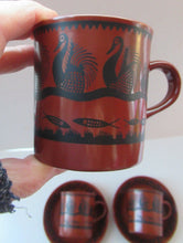 Load image into Gallery viewer, 1960s Scottish Wilson Terracotta Cups and Saucers Swans Pattern1960s Scottish Wilson Terracotta Cups and Saucers Swans Pattern

