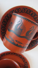 Load image into Gallery viewer, 1960s Scottish Wilson Terracotta Cups and Saucers Swans Pattern
