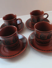 Load image into Gallery viewer, 1960s Scottish Wilson Terracotta Cups and Saucers Swans Pattern
