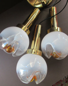 Vintage 1970s MAZZEGA Murano Glass Hanging Pendant Light Fitting with Three Shades.