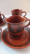 Load image into Gallery viewer, 1960s Scottish Wilson Terracotta Cups and Saucers Swans Pattern
