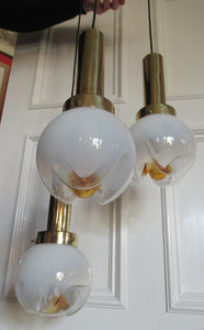 Vintage 1970s MAZZEGA Murano Glass Hanging Pendant Light Fitting with Three Shades.