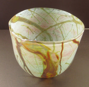 Siddy Langley British Studio Bowl Lustre Glass Bowl with Iridescent Gold Trails