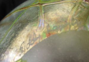 Siddy Langley British Studio Bowl Lustre Glass Bowl with Iridescent Gold Trails