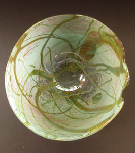 Siddy Langley British Studio Bowl Lustre Glass Bowl with Iridescent Gold Trails