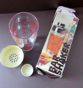 Vintage 1970s Italian Glass Cocktail Shaker. Original Box with Cocktail Recipes Printed on the Glass Shaker 