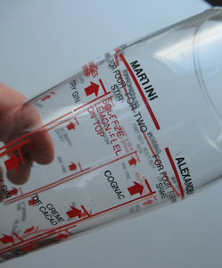 Vintage 1970s Italian Glass Cocktail Shaker. Original Box with Cocktail Recipes Printed on the Glass Shaker 