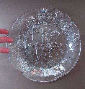 Vintage 1970s Decorative Clear Glass Plate. Dalom Design by Goran Warff for Kosta Boda