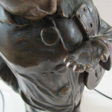 Load image into Gallery viewer, Antique French 1930s Table Lamp. STREET MUSICIAN by G. Demange. Bronzed Spelter with Frosted Glass Globe Shade 
