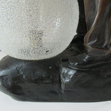 Load image into Gallery viewer, Antique French 1930s Table Lamp. STREET MUSICIAN by G. Demange. Bronzed Spelter with Frosted Glass Globe Shade 

