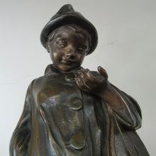 Load image into Gallery viewer, Antique French 1930s Table Lamp. STREET MUSICIAN by G. Demange. Bronzed Spelter with Frosted Glass Globe Shade 
