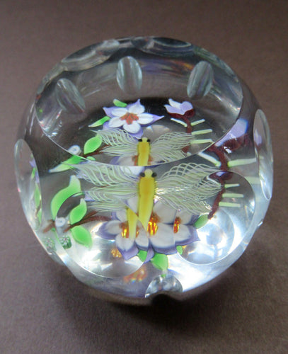 Vintage Allan Scott J Glass Jay Glass Lampwork Scottish Paperweight with Dragonfly