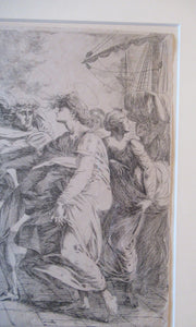ANTIQUE PRINT.  Original Etching by Alexander Runciman. The Landing of Saint Margaret