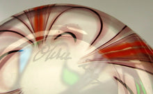 Load image into Gallery viewer, DAVID BARRAS. Vintage OKRA Glass Tall Zebra Stripe Vase. SIGNED on the base. 9 1/2 inches
