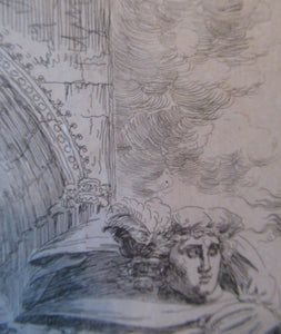 ANTIQUE PRINT.  Original Etching by Alexander Runciman. The Landing of Saint Margaret