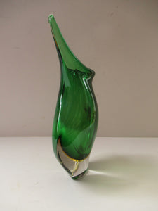 Huge Green and Yellow Cased Amorphic Sommerso Murano Glass Vase