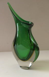 Huge Green and Yellow Cased Amorphic Sommerso Murano Glass Vase