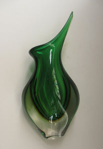 Huge Green and Yellow Cased Amorphic Sommerso Murano Glass Vase