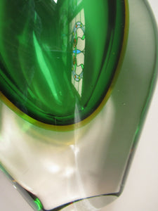 Huge Green and Yellow Cased Amorphic Sommerso Murano Glass Vase