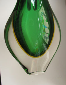 Huge Green and Yellow Cased Amorphic Sommerso Murano Glass Vase