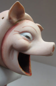 Antique Schafer Vater Winking Pig Ashtray and Match Holder