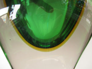 Huge Green and Yellow Cased Amorphic Sommerso Murano Glass Vase