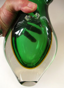 Huge Green and Yellow Cased Amorphic Sommerso Murano Glass Vase