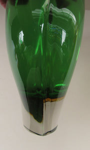 Huge Green and Yellow Cased Amorphic Sommerso Murano Glass Vase