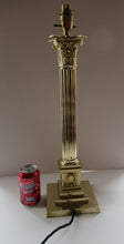 Load image into Gallery viewer, LARGE ANTIQUE Brass Column Lamp with Stepped Plinth Base &amp; Corinthian Capital. WORKING
