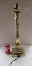 Load image into Gallery viewer, LARGE ANTIQUE Brass Column Lamp with Stepped Plinth Base &amp; Corinthian Capital. WORKING
