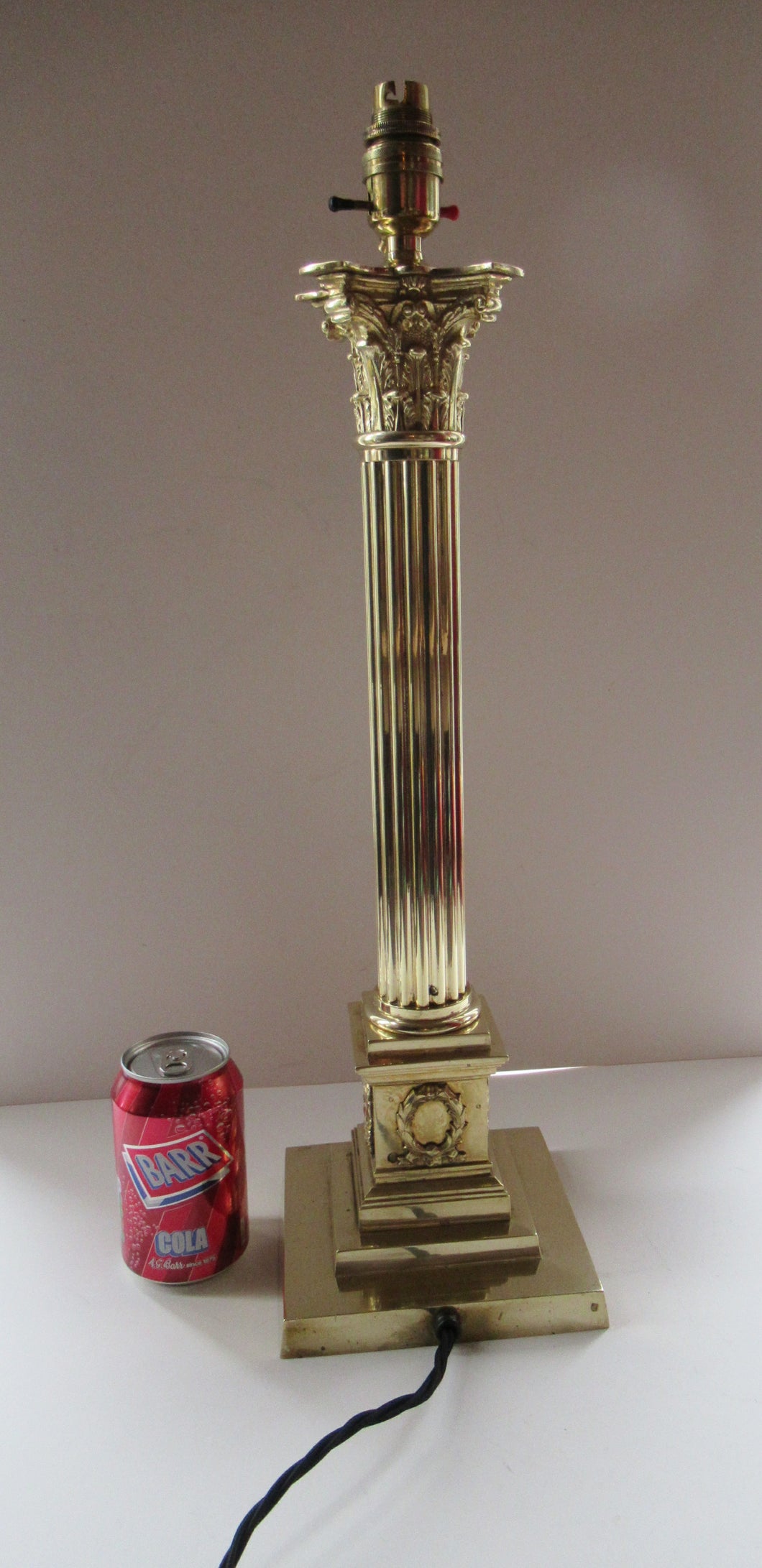 LARGE ANTIQUE Brass Column Lamp with Stepped Plinth Base & Corinthian Capital. WORKING