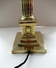 Load image into Gallery viewer, LARGE ANTIQUE Brass Column Lamp with Stepped Plinth Base &amp; Corinthian Capital. WORKING
