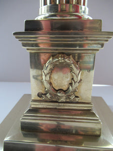LARGE ANTIQUE Brass Column Lamp with Stepped Plinth Base & Corinthian Capital. WORKING
