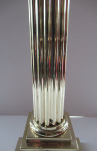 LARGE ANTIQUE Brass Column Lamp with Stepped Plinth Base & Corinthian Capital. WORKING