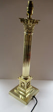 Load image into Gallery viewer, LARGE ANTIQUE Brass Column Lamp with Stepped Plinth Base &amp; Corinthian Capital. WORKING
