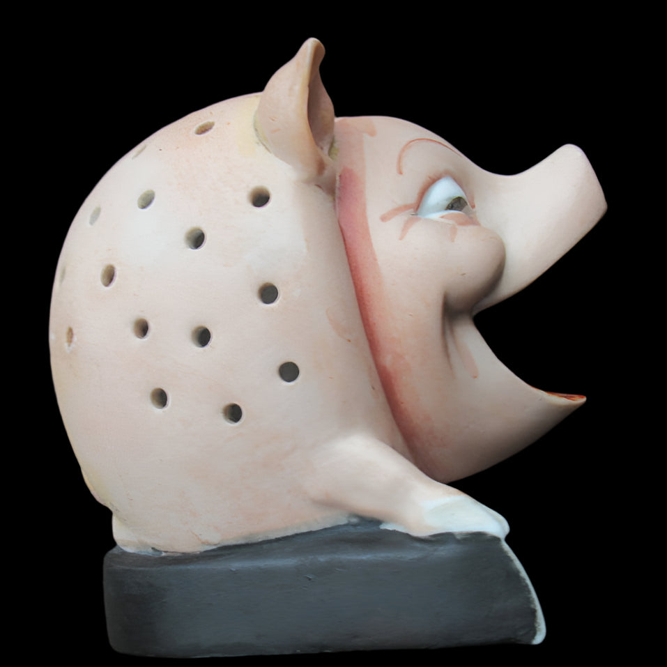 Antique Schafer Vater Winking Pig Ashtray and Match Holder